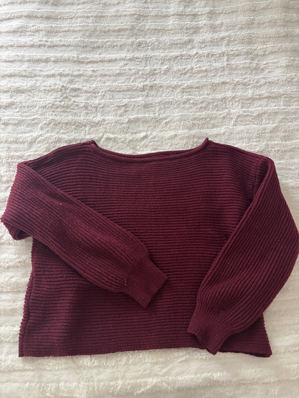 Off-the-Shoulder Ribbed Sweater Knit in Burgundy